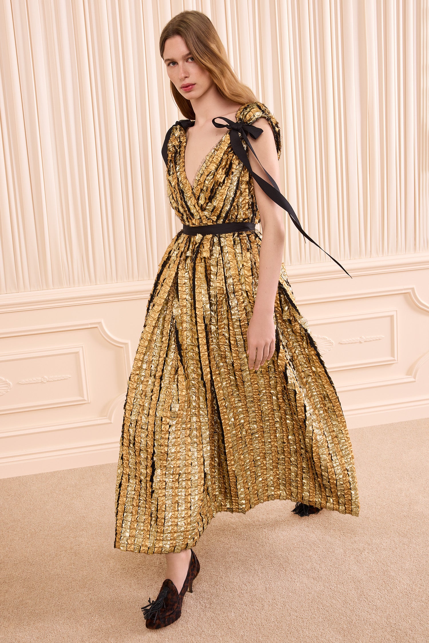 Ulla Johnson Karina robe lurex dorée à nœuds