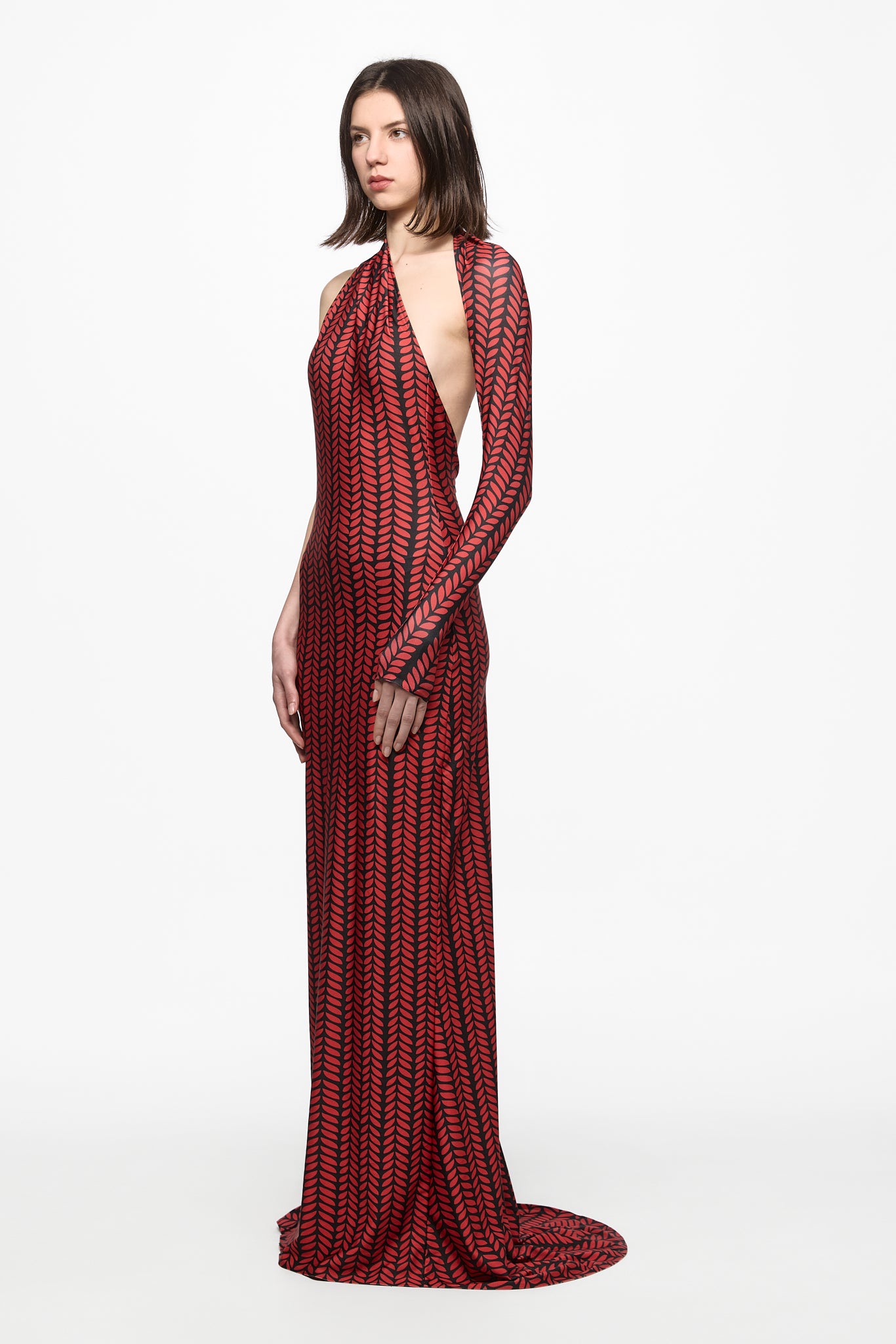 ATU Body Couture Printed robe maxi une épaule taille S