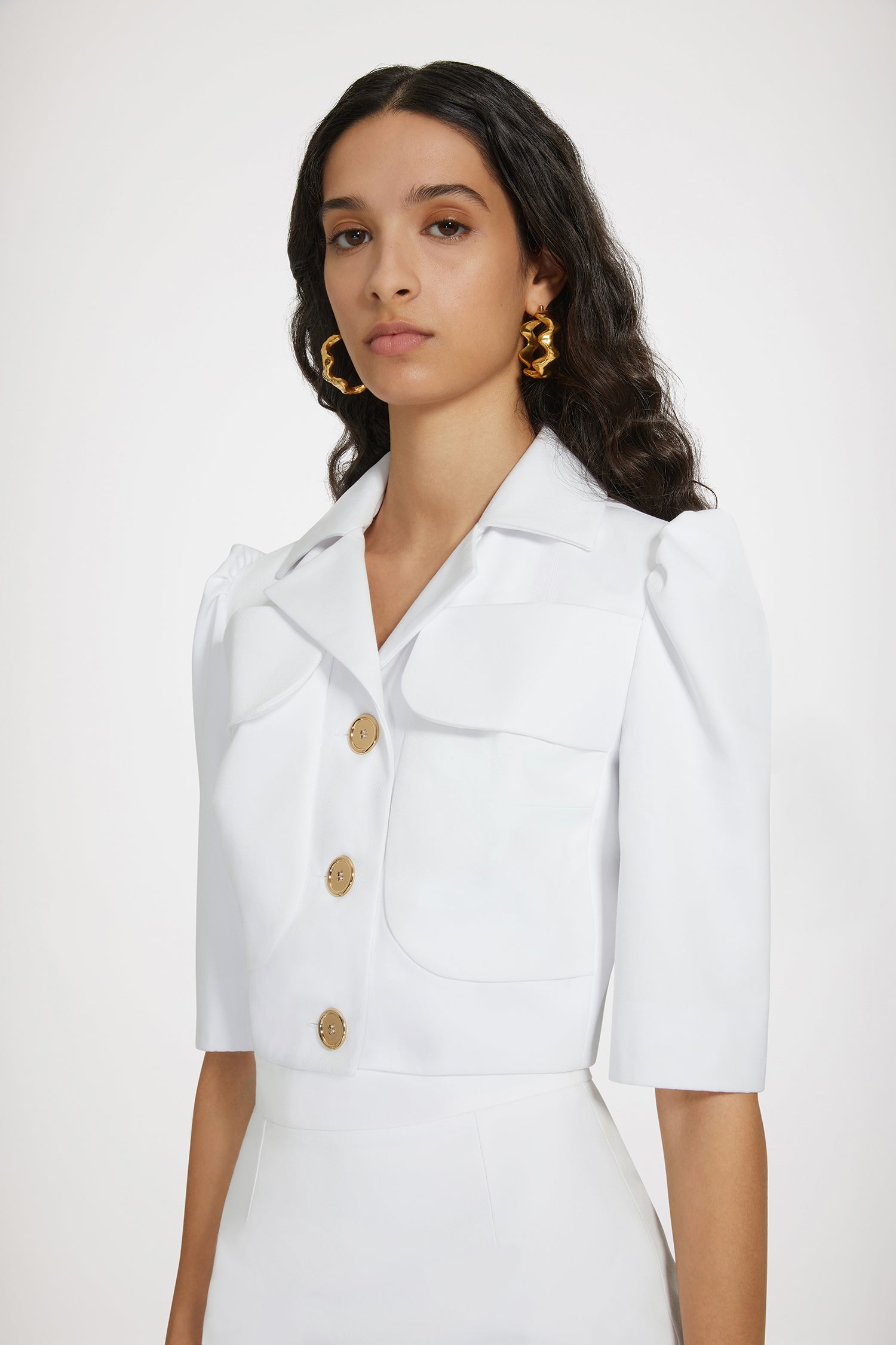 Patou JA039 veste blanche gabardine cropped courte