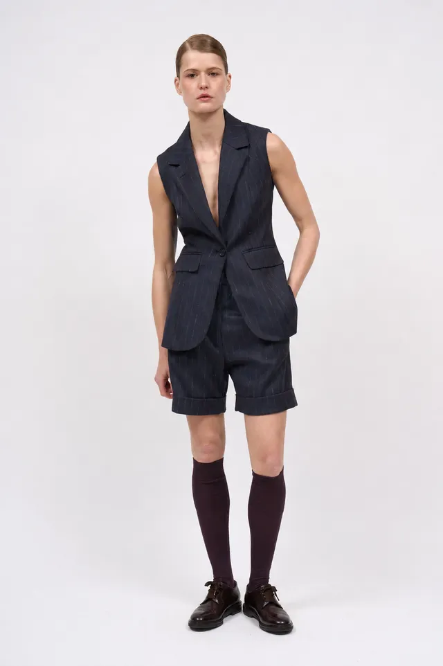 Paul & Joe Amy veste tailleur laine rayée sans manches