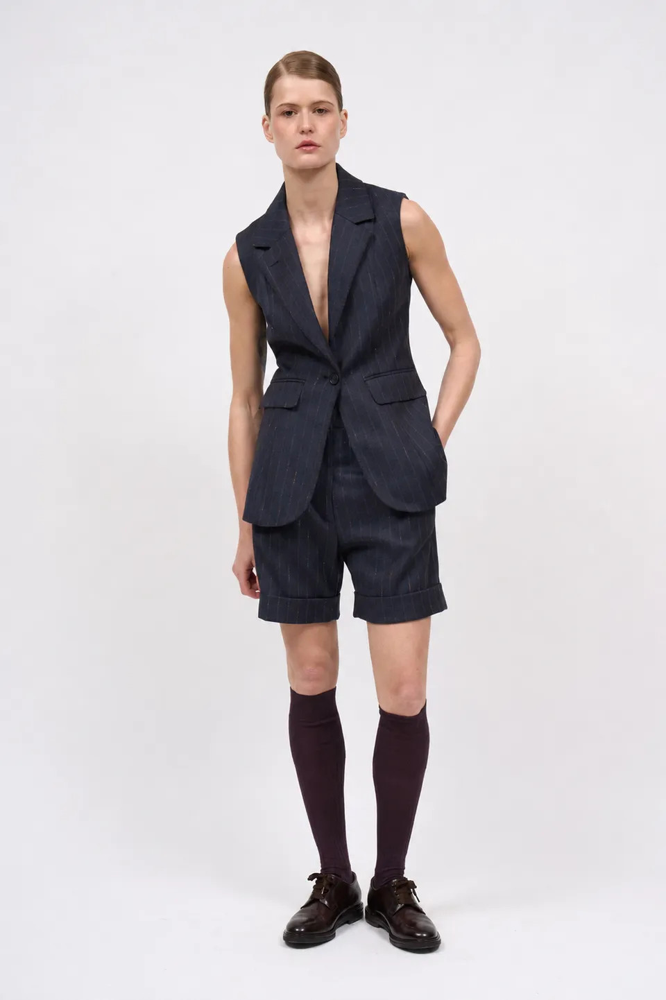 Paul & Joe Amy veste tailleur laine rayée sans manches