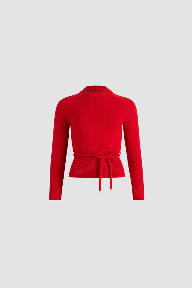 Patou KN301 pull Madder Red laine cachemire à ceinture