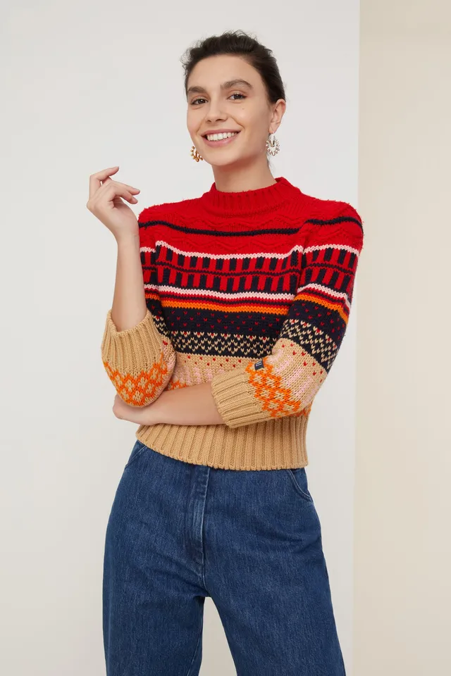 Patou Knitwear KN029 pull jacquard court multicolore laine