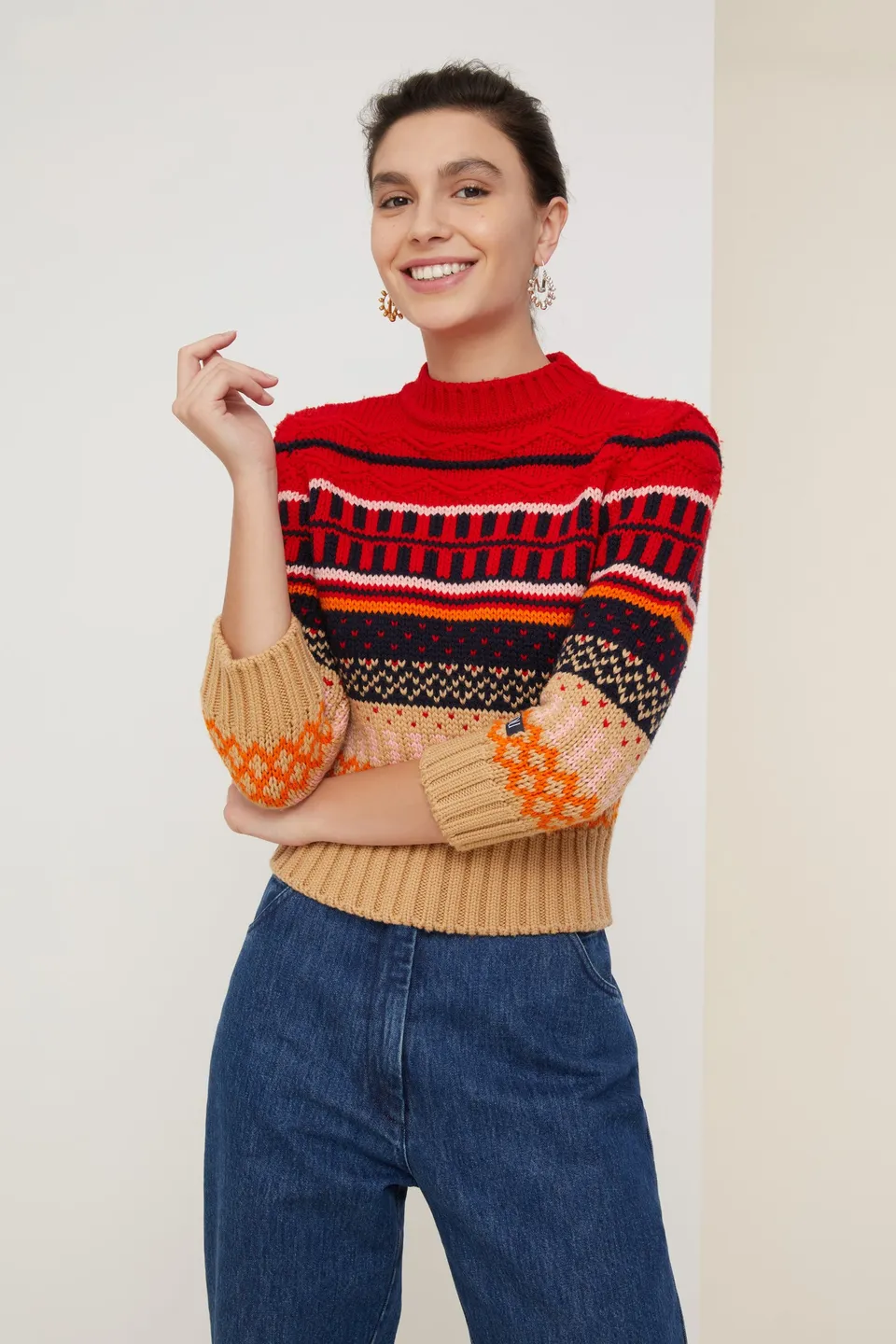 Patou Knitwear KN029 pull jacquard court multicolore laine