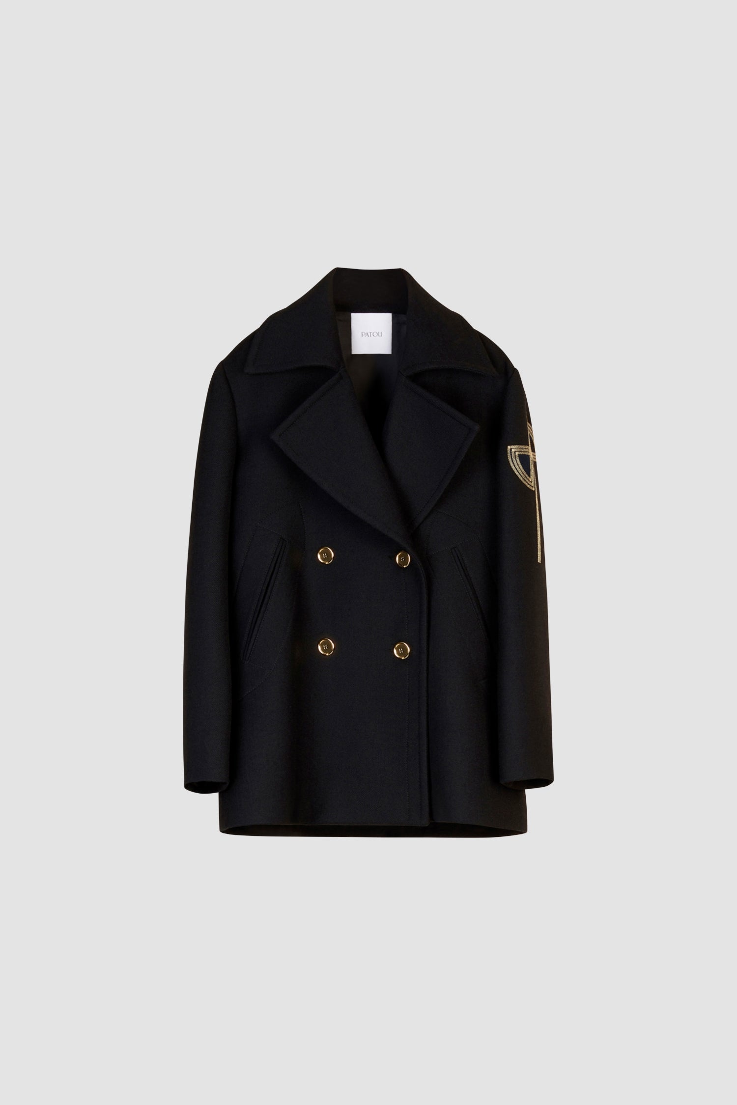 Patou CO001 caban laine Noir oversize double boutonnage