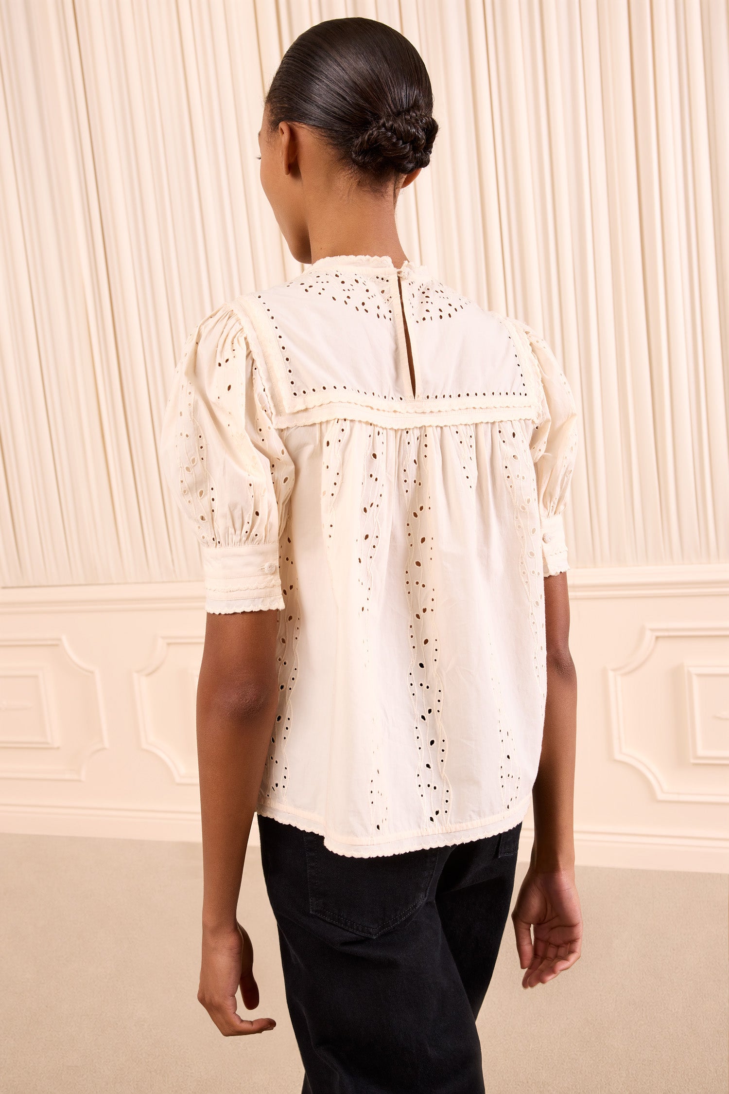 Ulla Johnson Una Haut Coton Ivoire Manches Courtes Brode
