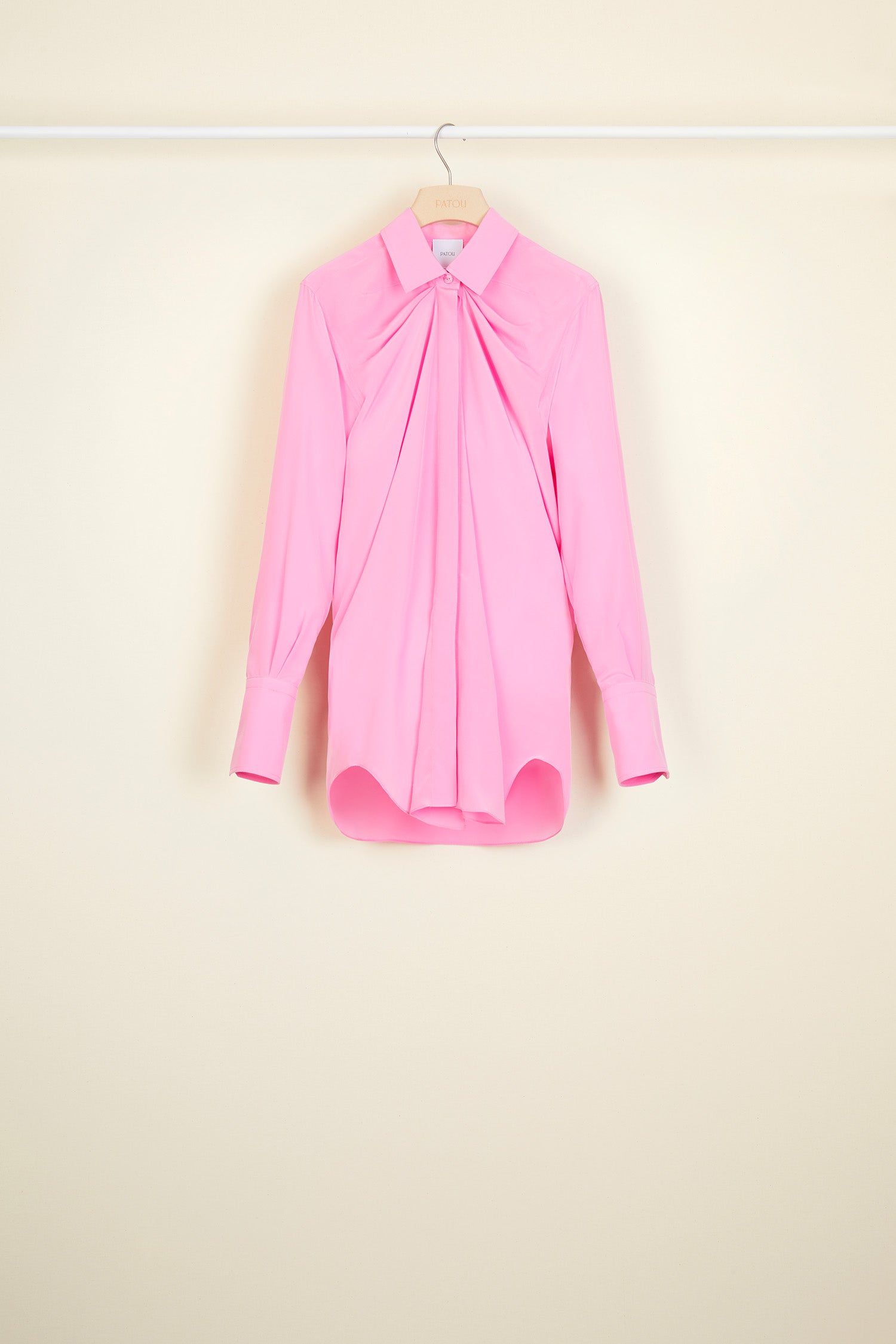 Patou BL003 blouse soie drapée rose Peony