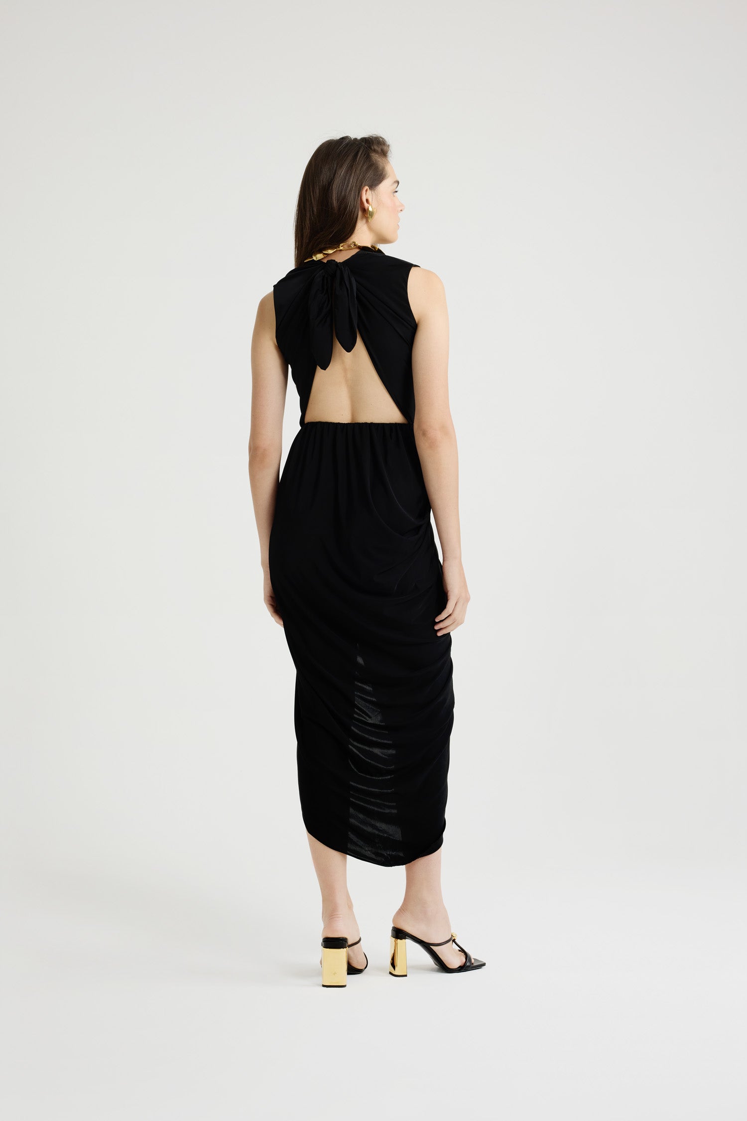 Patou JE147 robe jersey noir dos ouvert midi