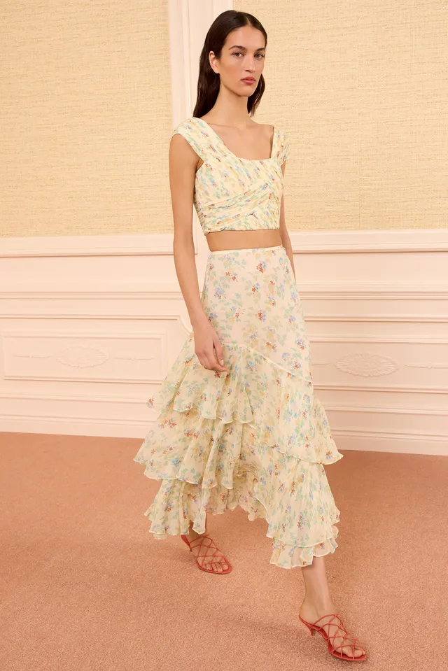 Ulla Johnson Meadow jupe midi Moon Petal soie fleurs
