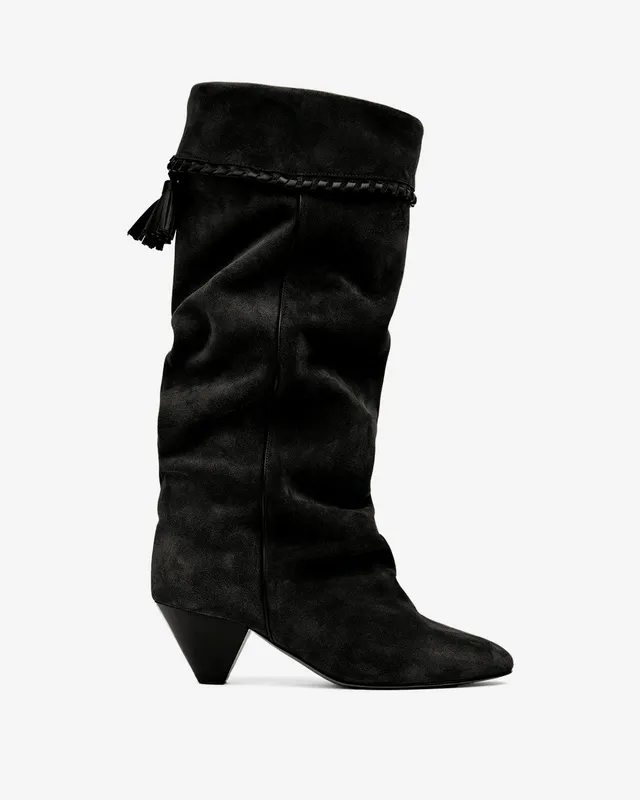 Isabel Marant Elita bottes cuir noir délavé talon 5,5 cm
