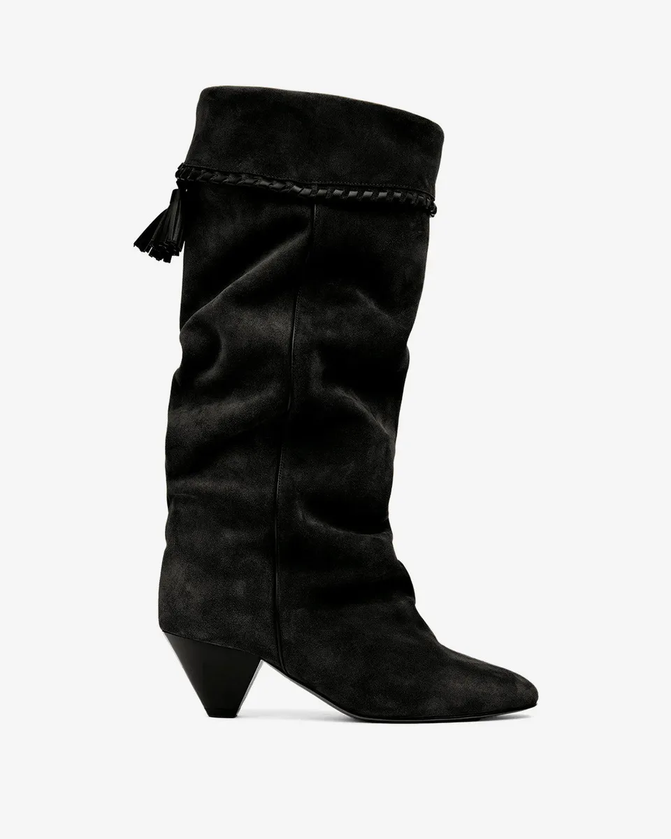 Isabel Marant Elita bottes cuir noir délavé talon 5,5 cm