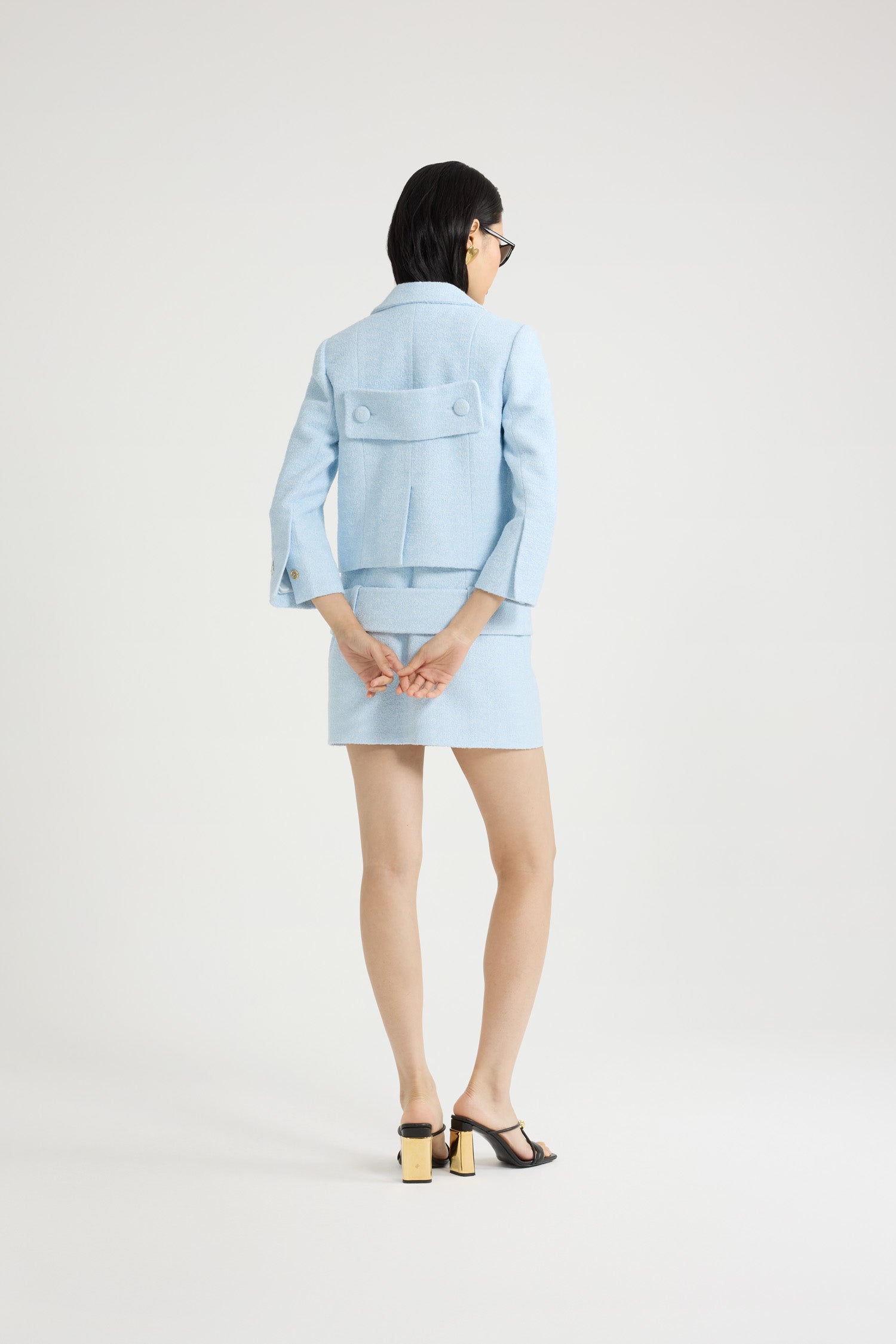Patou JA046 veste tailleur tweed coton bio Skylight Blue