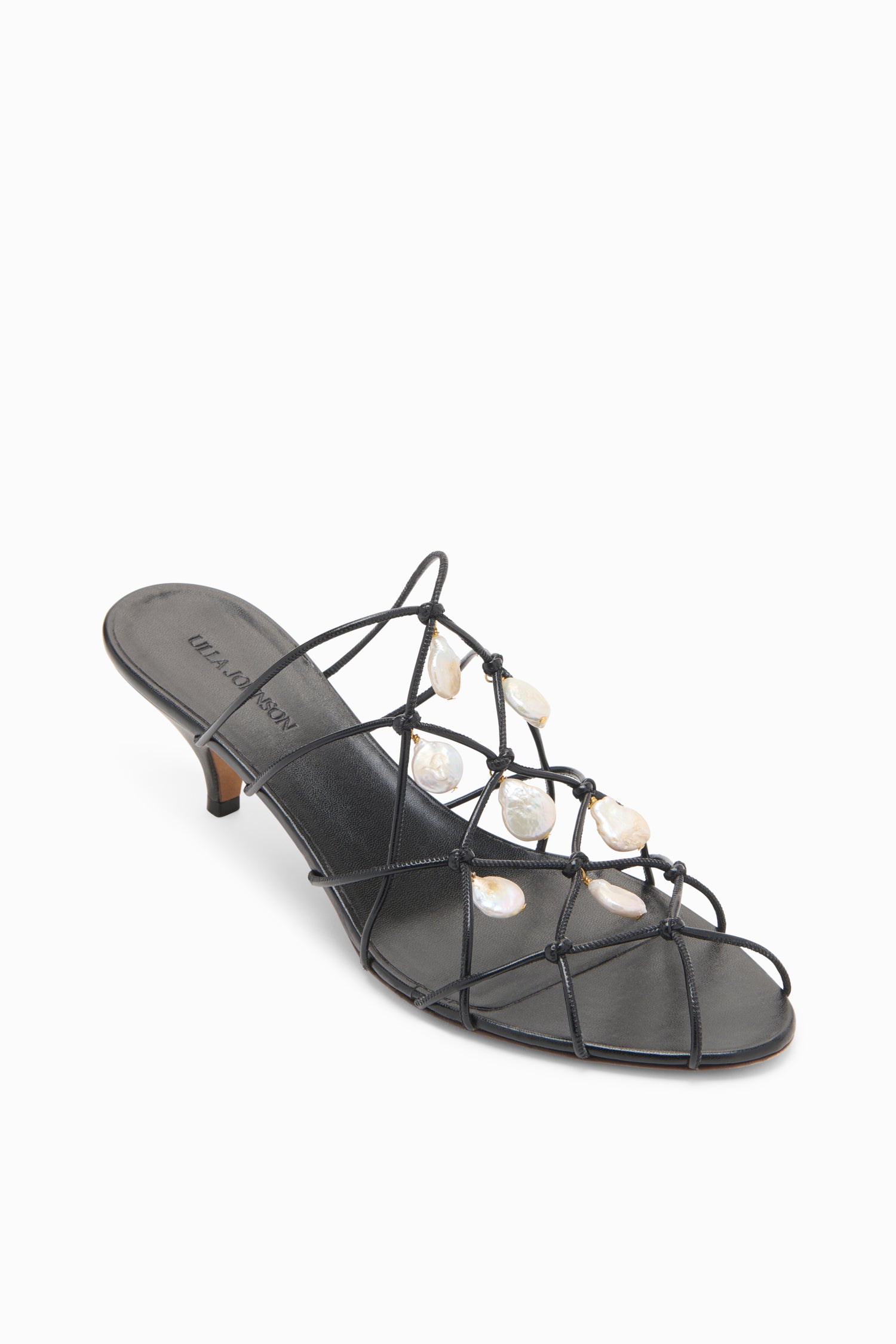 Ulla Johnson Colette sandale talon kitten Noir perles 50 mm