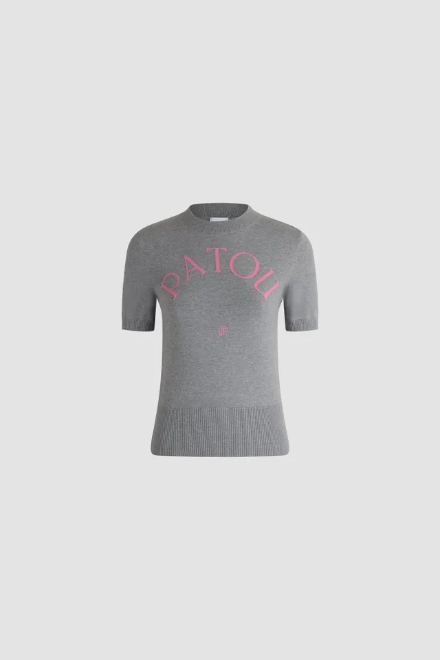 Patou pull coton manches courtes gris logo