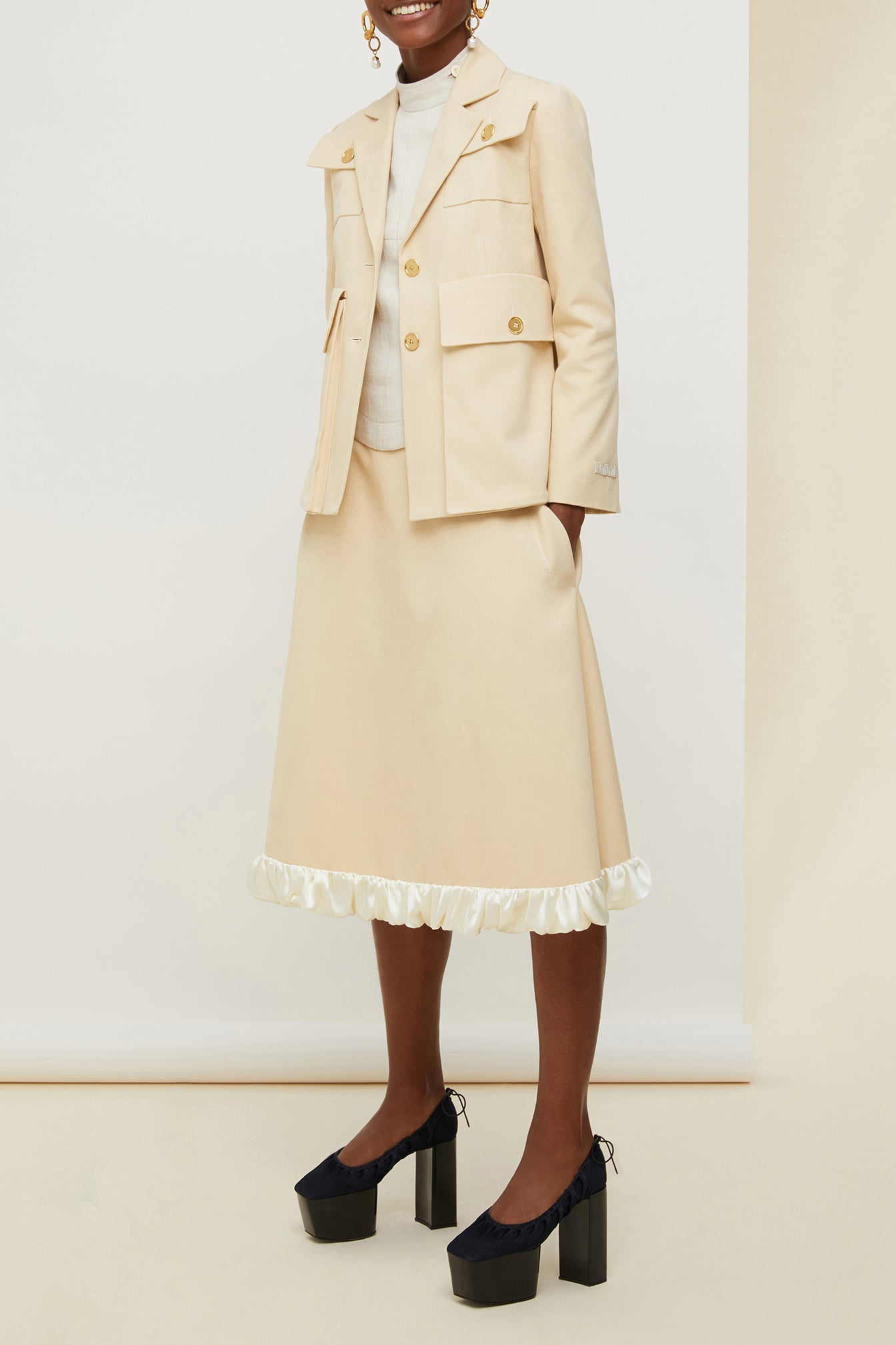 Patou P20JA0050027102V veste coton safari Vanilla 38 crop