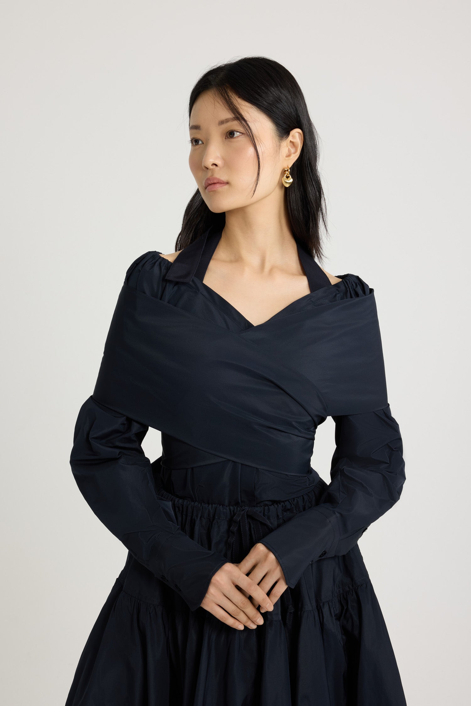 Patou P25BL037 blouse faillé recyclé cache-cœur Navy Black