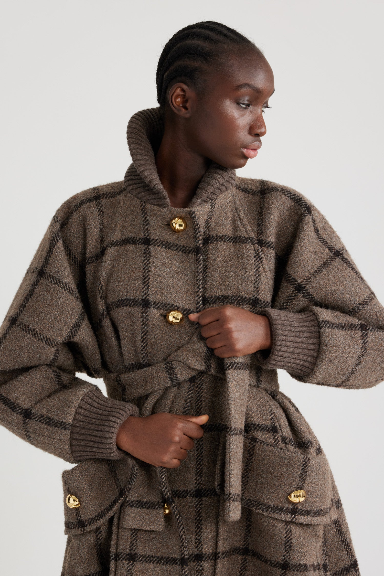 Patou H24CO02201845061 manteau gris à carreaux laine recyclée