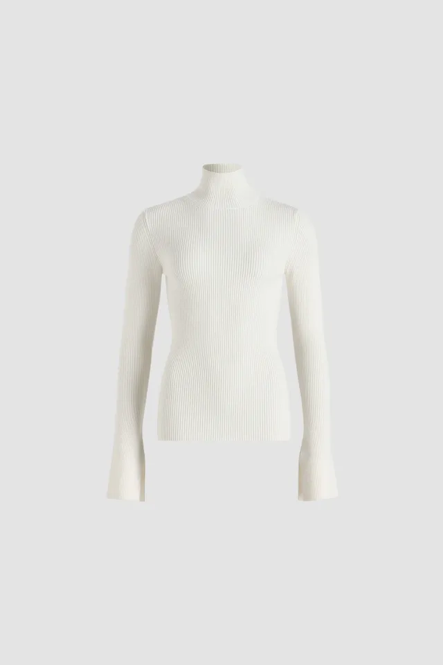 Patou KN275 pull blanc Snowberry laine mérinos côtelé col montant