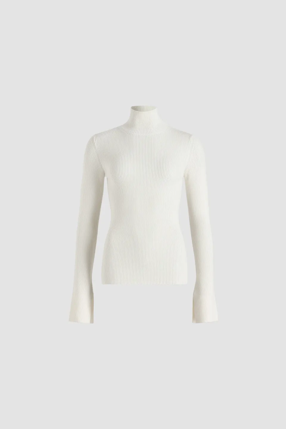 Patou KN275 pull blanc Snowberry laine mérinos côtelé col montant