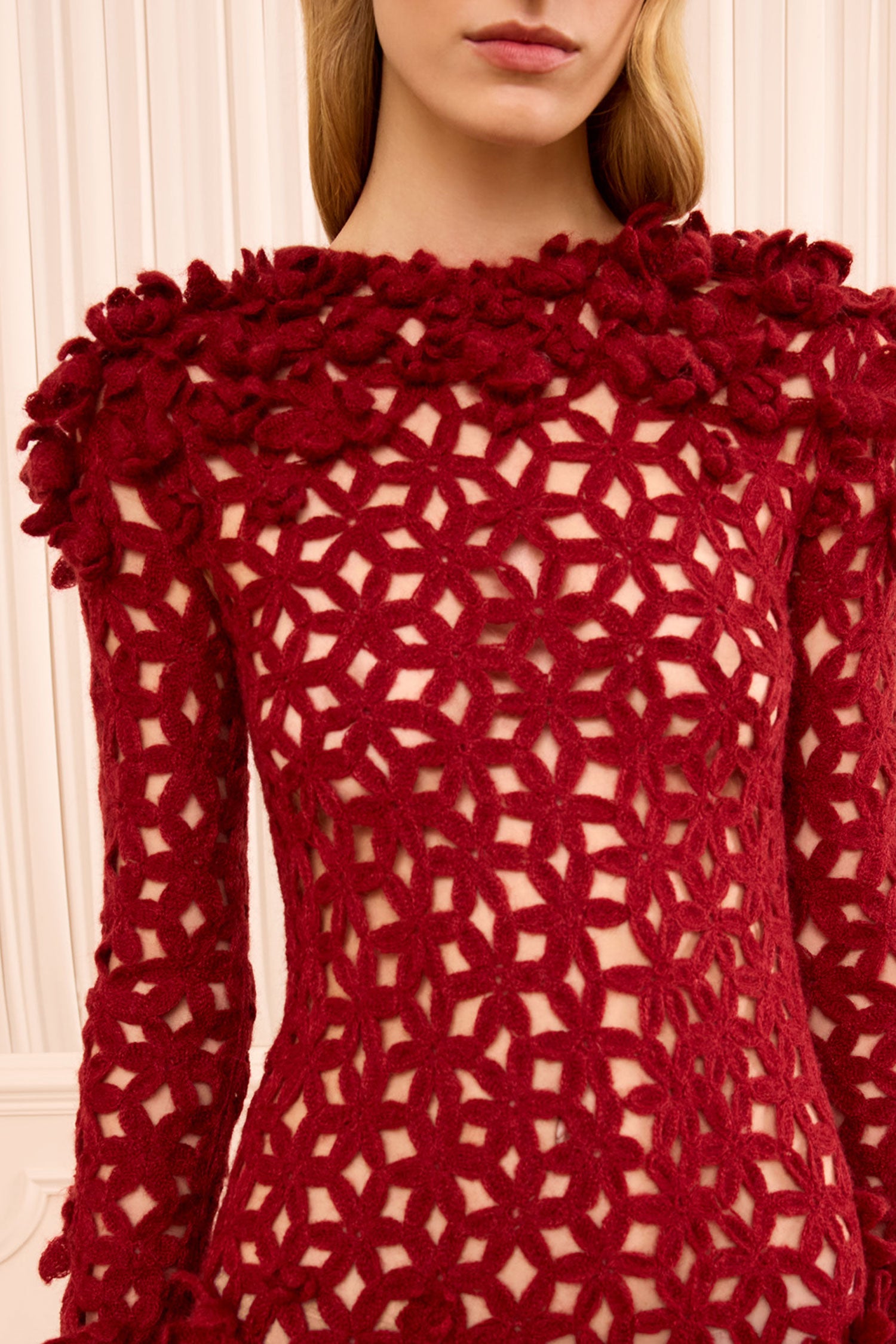 Ulla Johnson Astrid robe longue crochet mohair cerise
