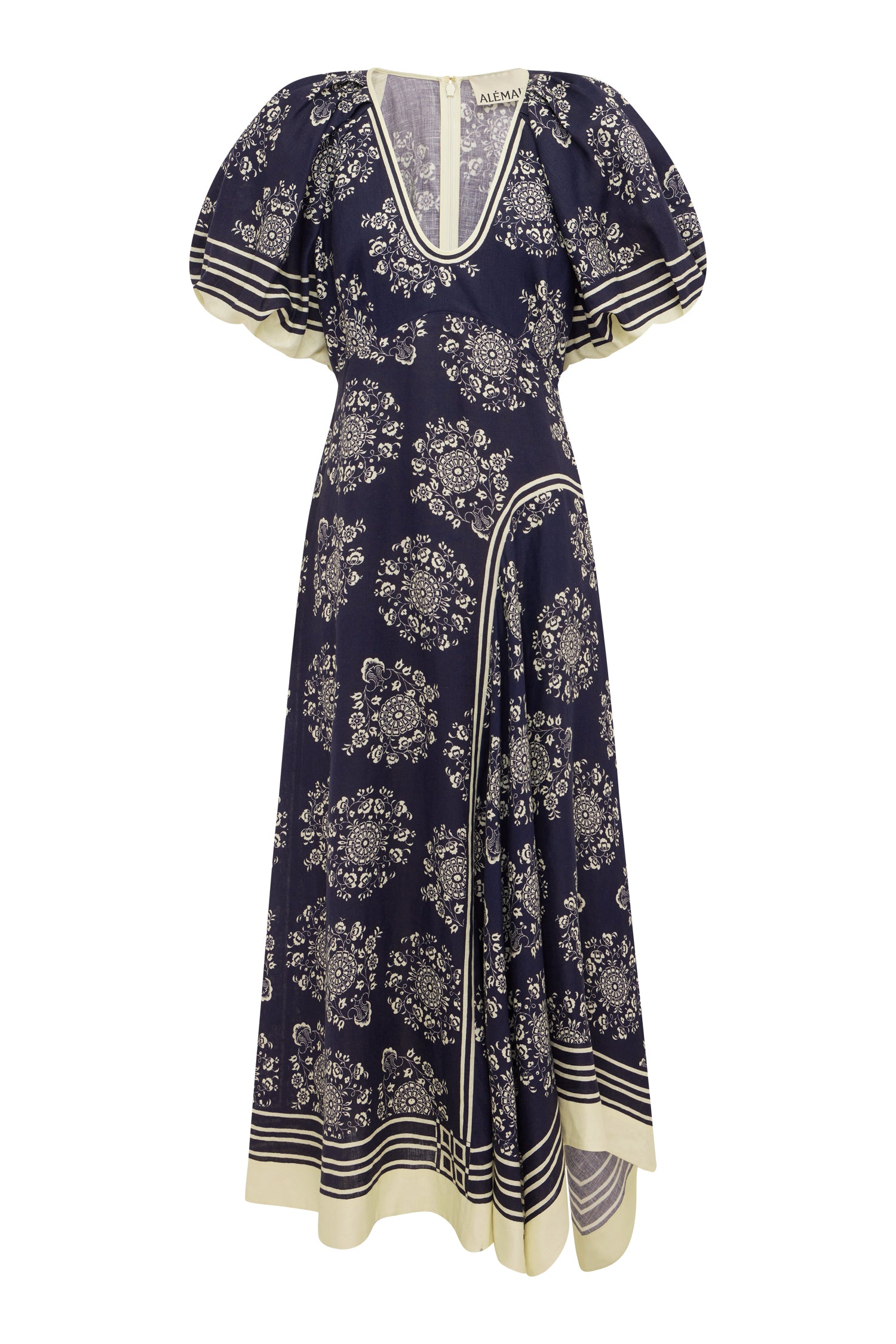 Alemäis Banderra robe midi lin fleurs taille empire