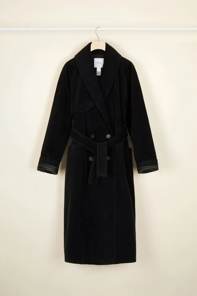 Patou trench CO005 manteau velours noir ceinturé