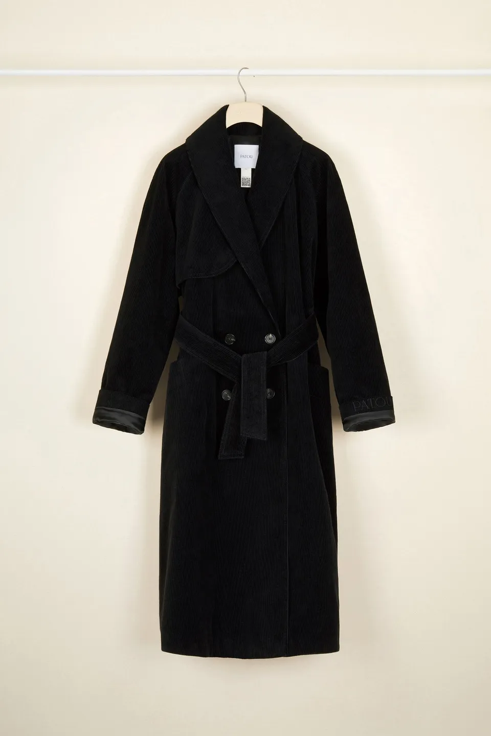 Patou trench CO005 manteau velours noir ceinturé