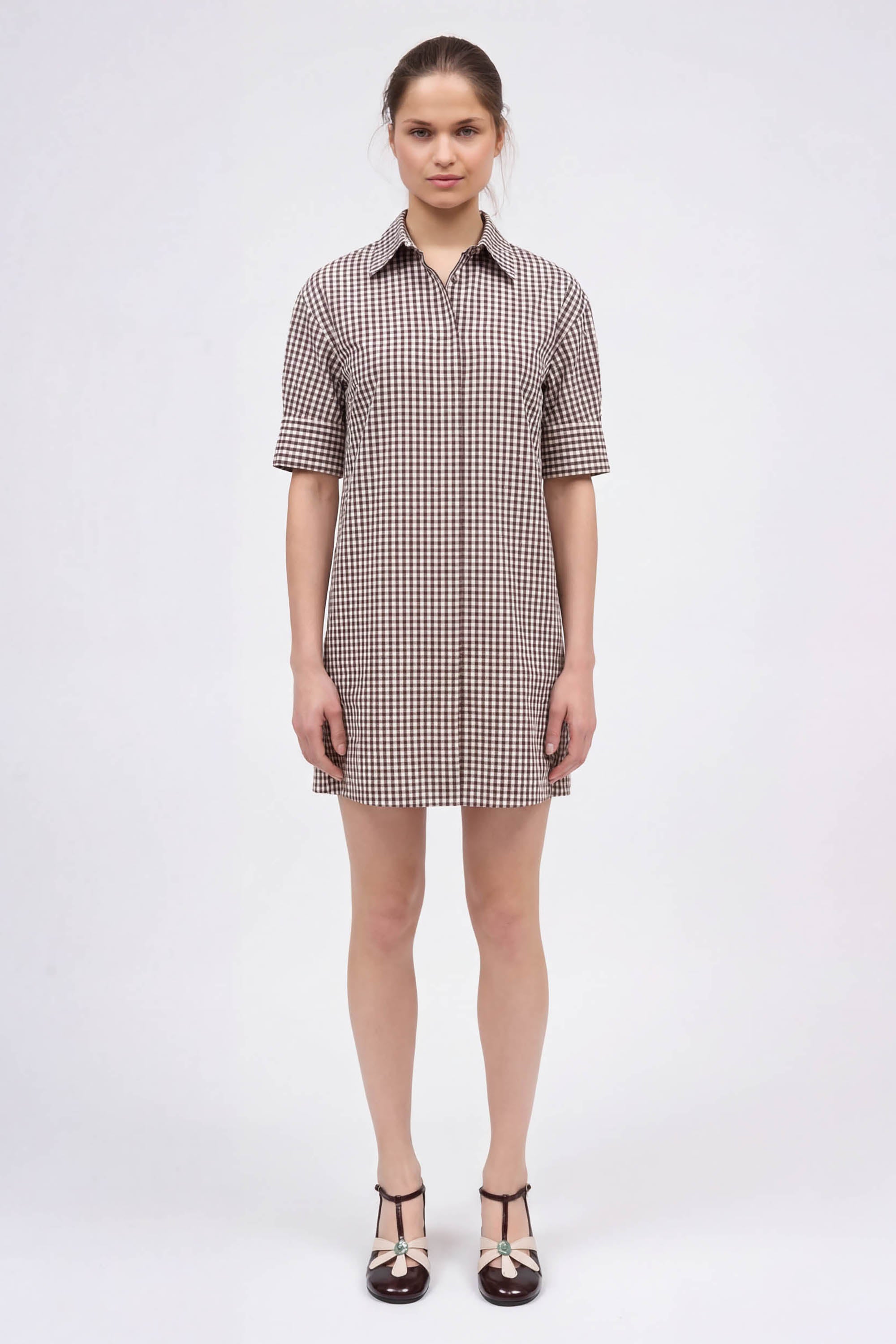 Paul & Joe Doris robe-chemise vichy marron rose taille 36