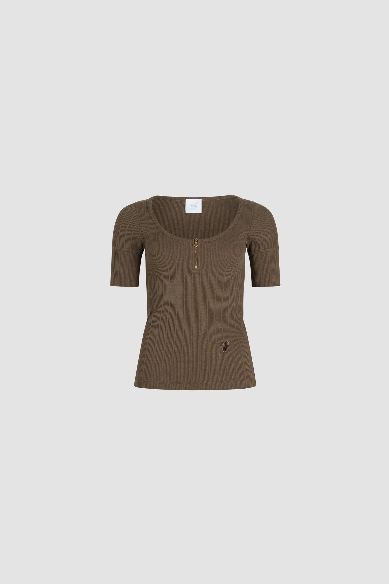 Patou t-shirt col zip JP mocha coton bio côtelé