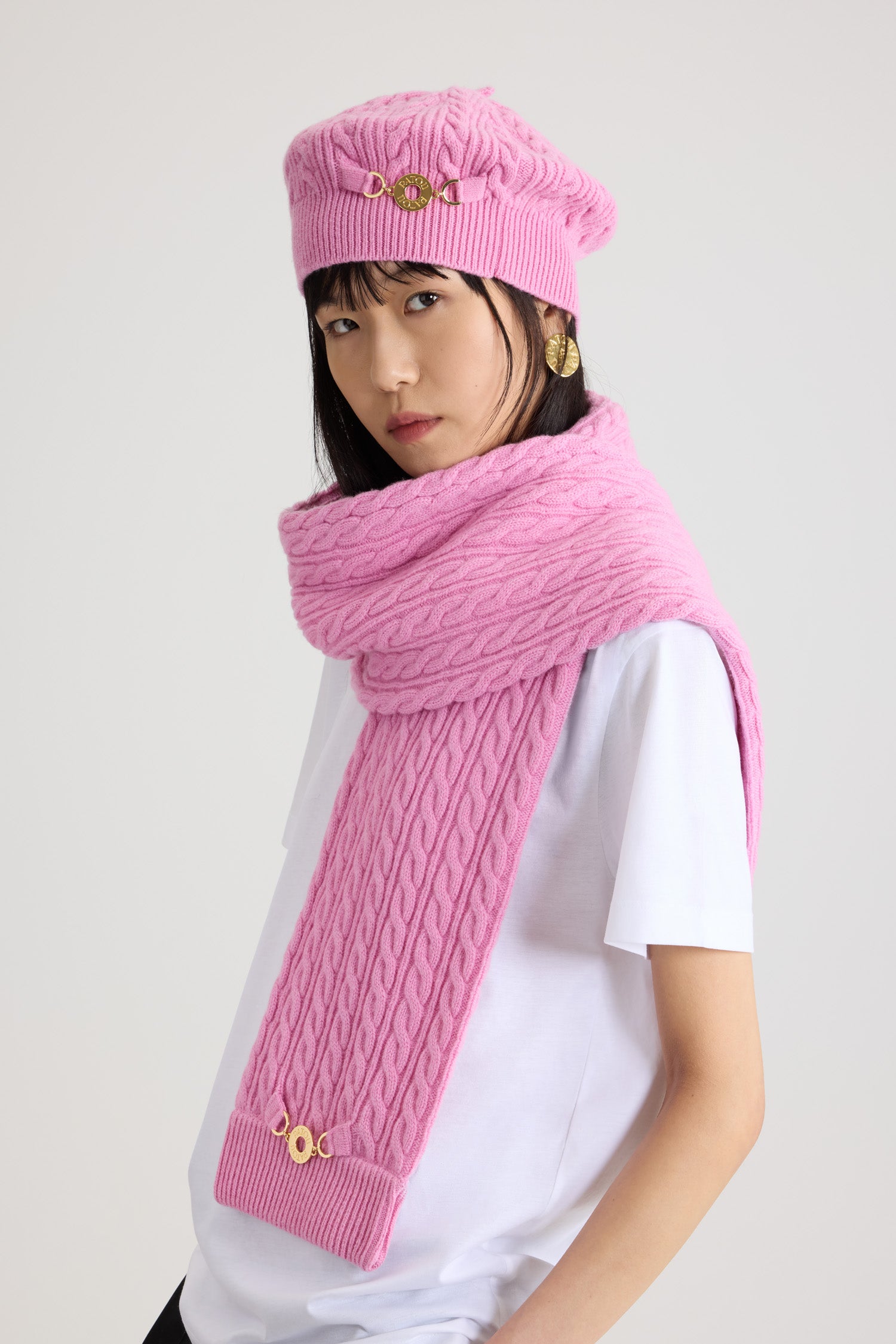 Patou AC104 Écharpe Cable Knit Laine Cachemire Rose TU