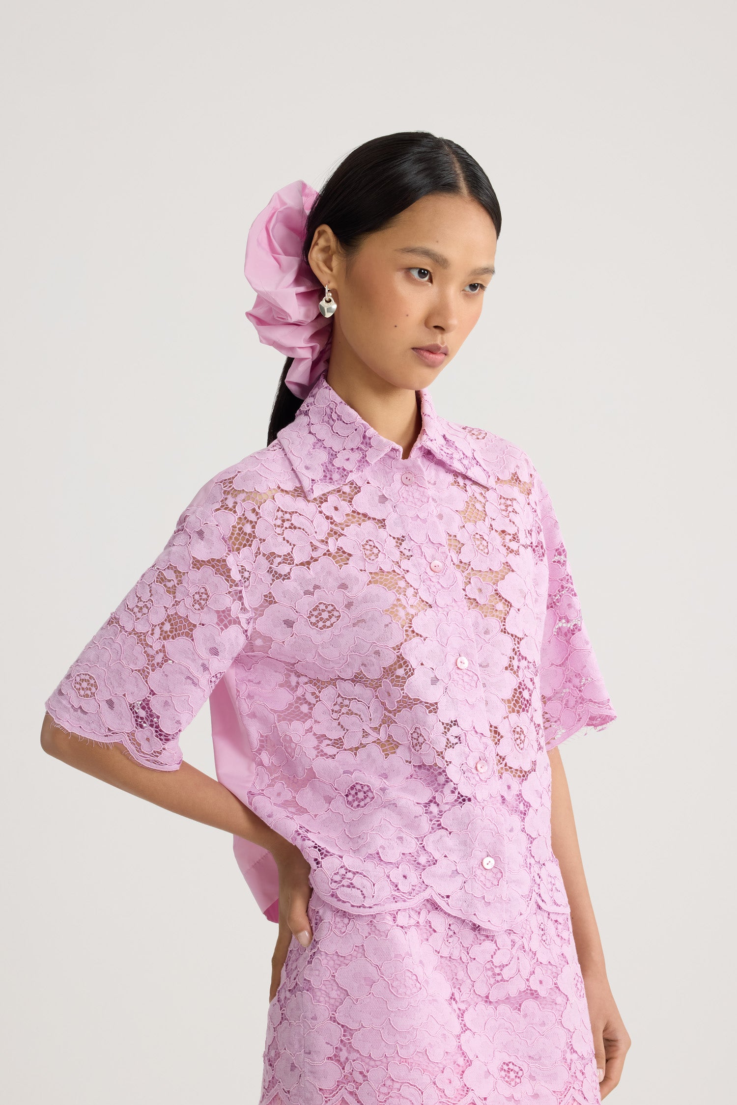 Patou BL056 chemise Pink Parfait 38 broderie fleurs