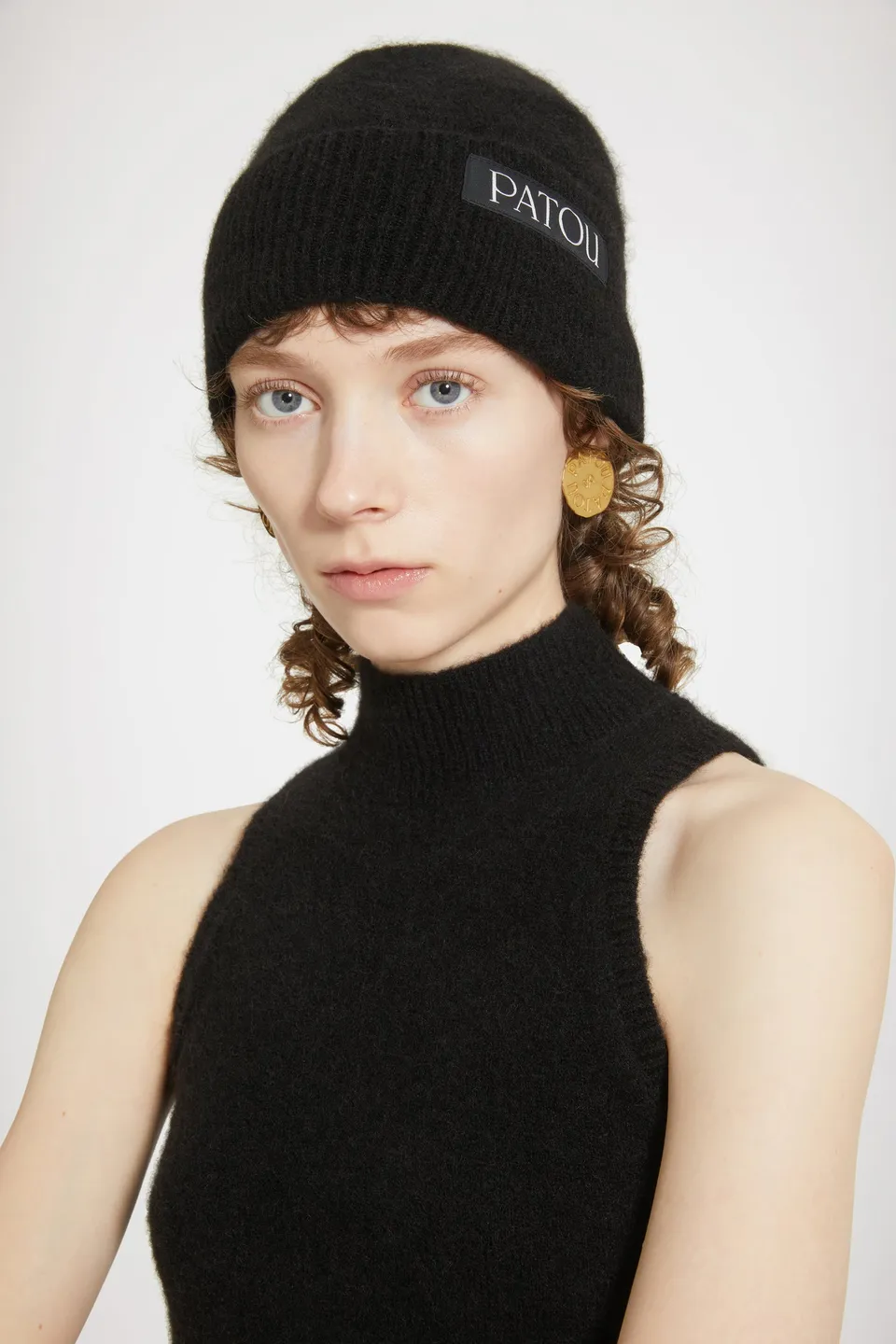 Patou Accessories bonnet alpaga côtes noir monogramme TU