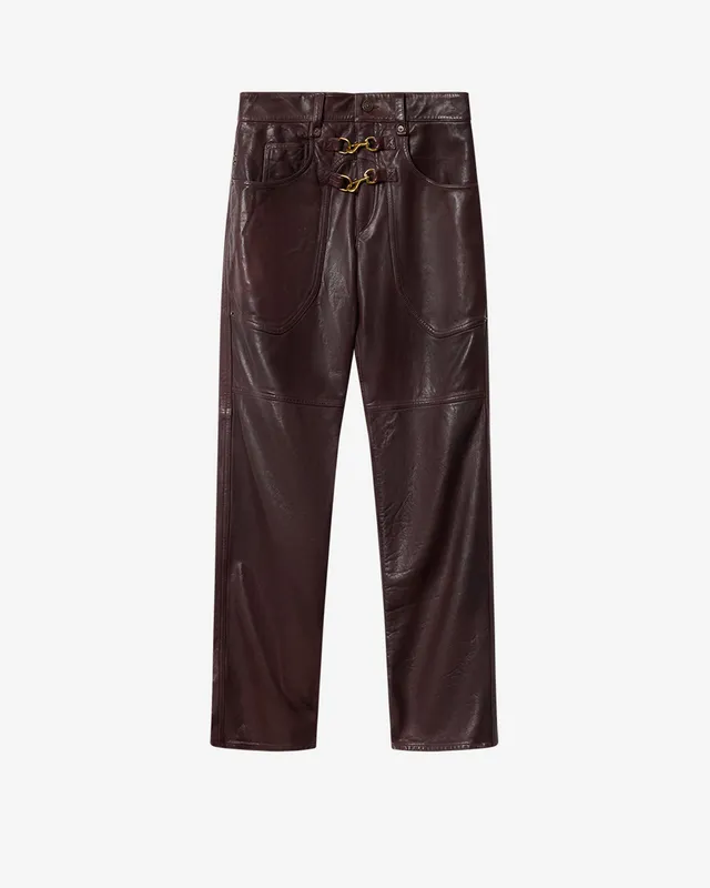 Isabel Marant Brinley pantalon cuir bordeaux foncé 80DB
