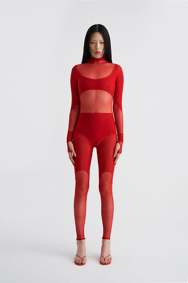 ATU Body Couture Soulmate Catsuit combi tulle rouge S