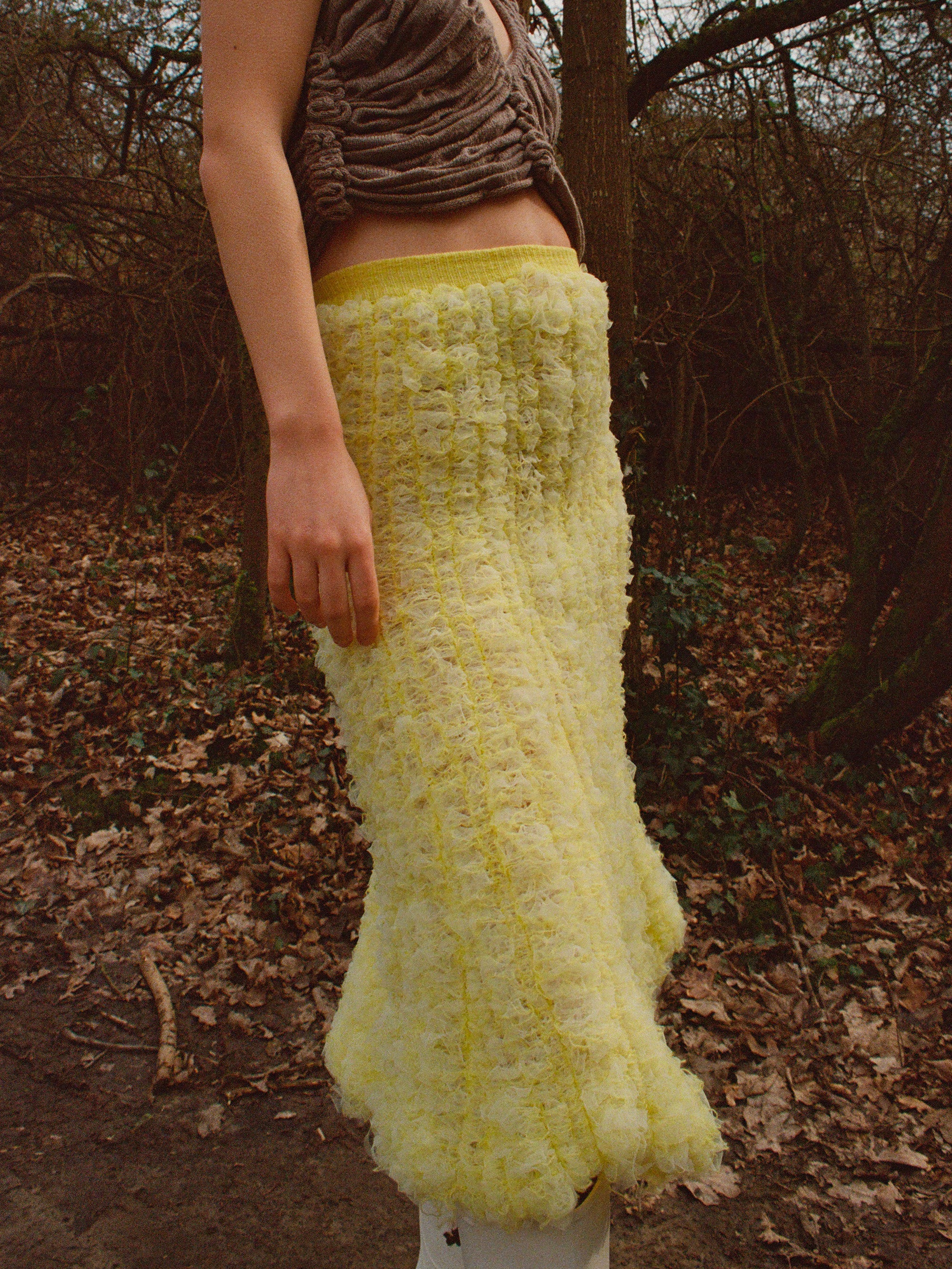 Ester Manas Mesh & Wool Sculptural Midi Skirt jupe laine