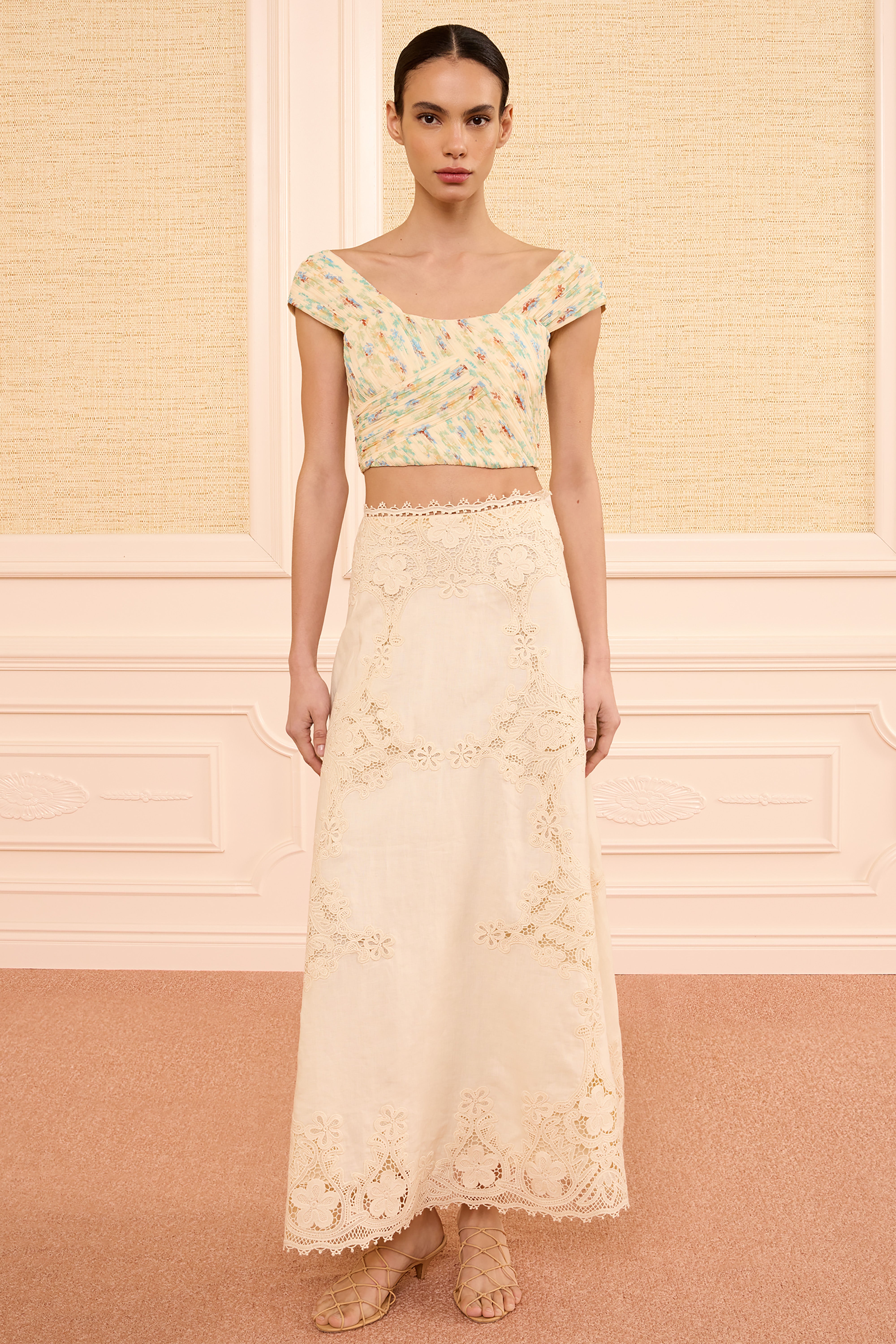 Ulla Johnson Fleur Linen Midi Skirt jupe ivoire lin brodé