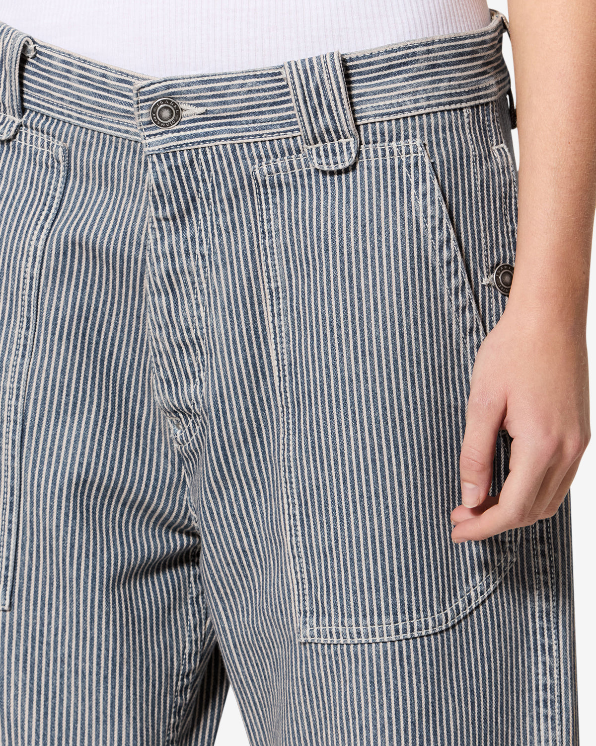 Isabel Marant Ermina pantalon droit coton bleu-blanc