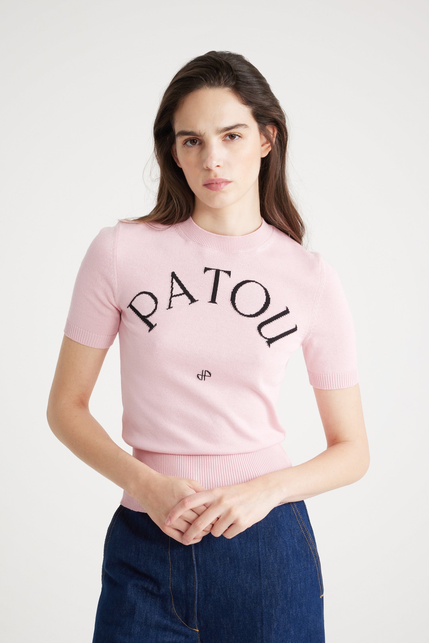 Patou KN182 top coton rose jacquard logo