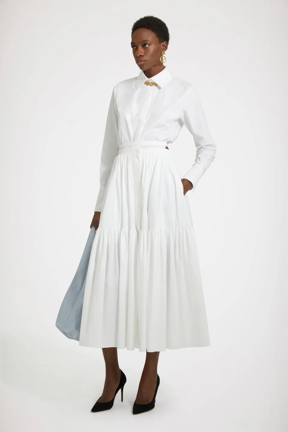 Patou SK048 jupe midi coton bio blanc