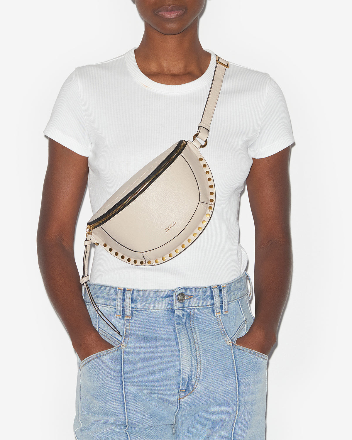Isabel Marant Skano BJ0001FA sac banane beige clair cuir