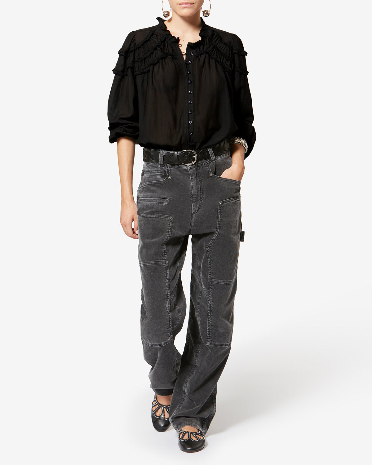 Isabel Marant Christa HT0681FB blouse noire coton froncée