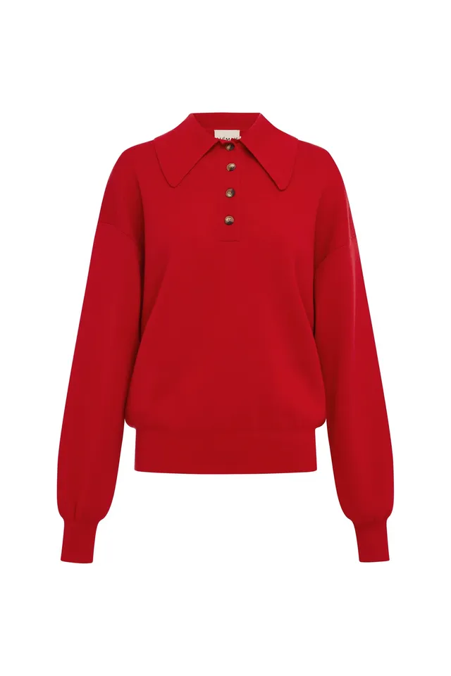 Alemais Rocky Knit Polo Cherry pull polo laine