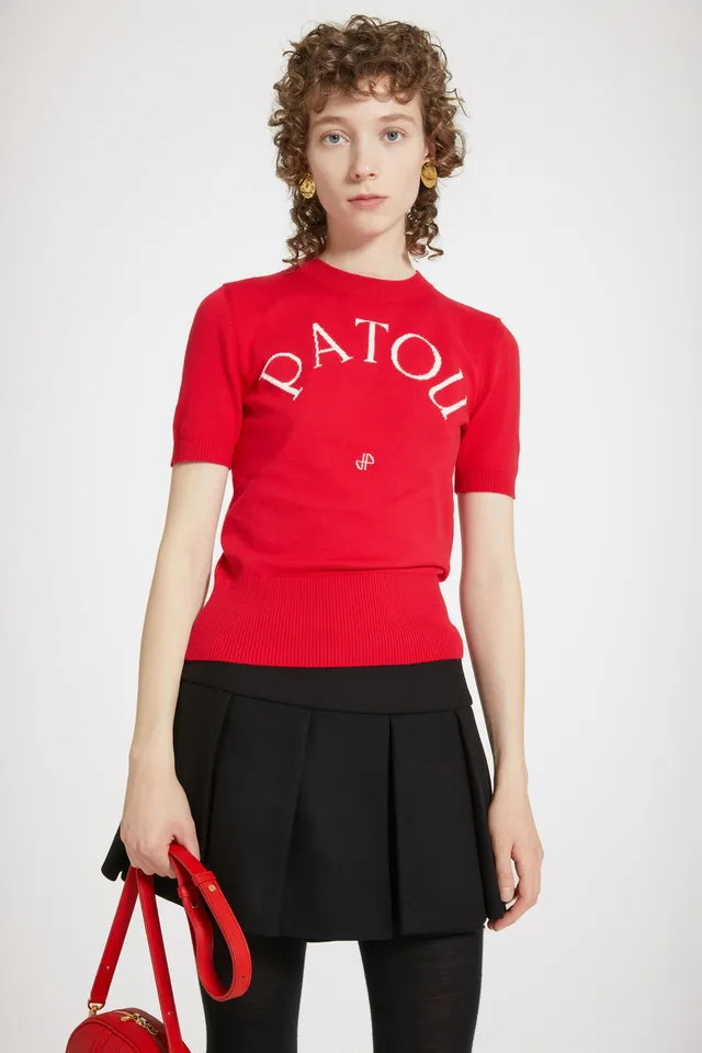 Patou top jacquard coton bio logo rouge Racing Red