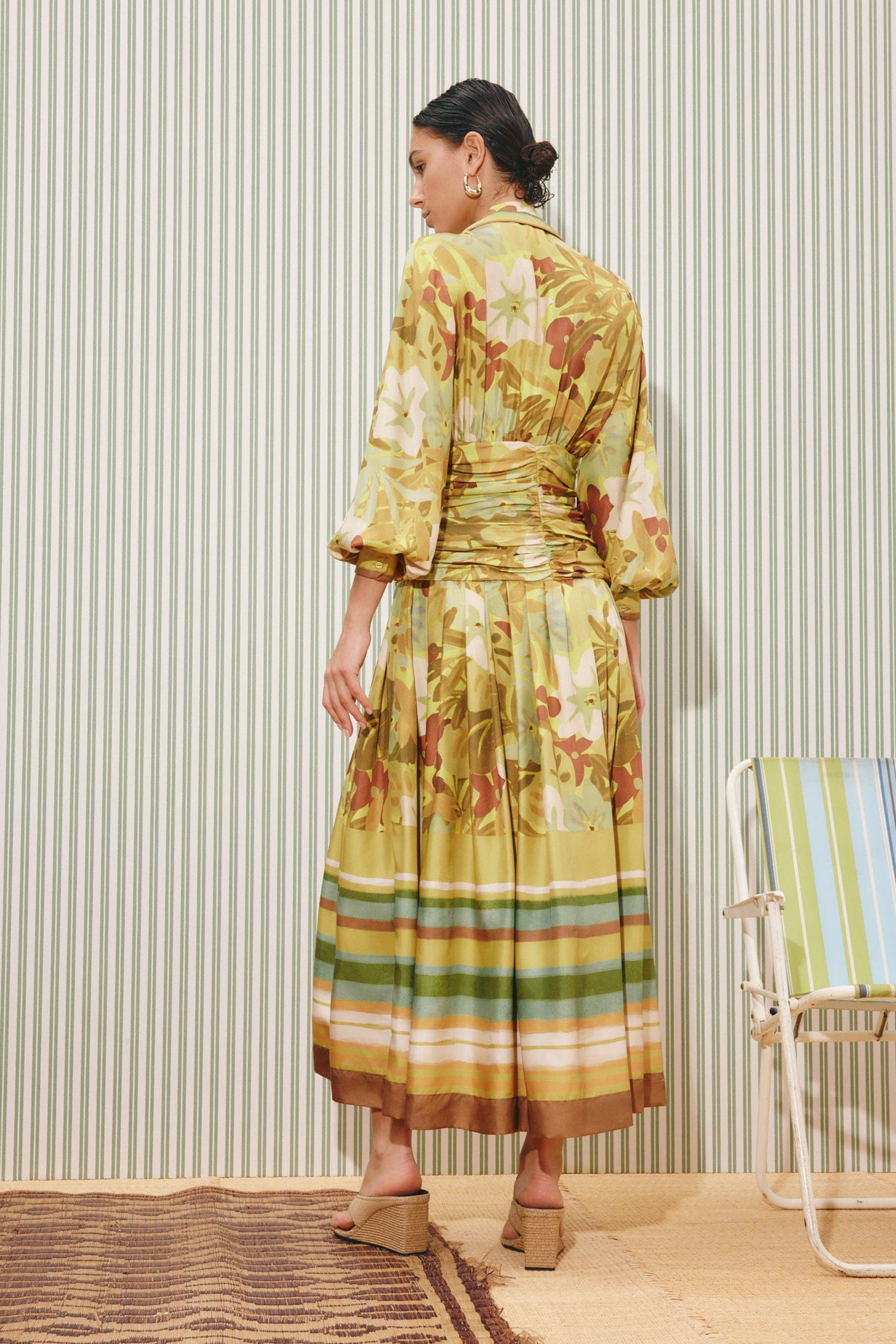 Alemäis Maxi Silk Ruched Shirtdress robe chemise soie jungle