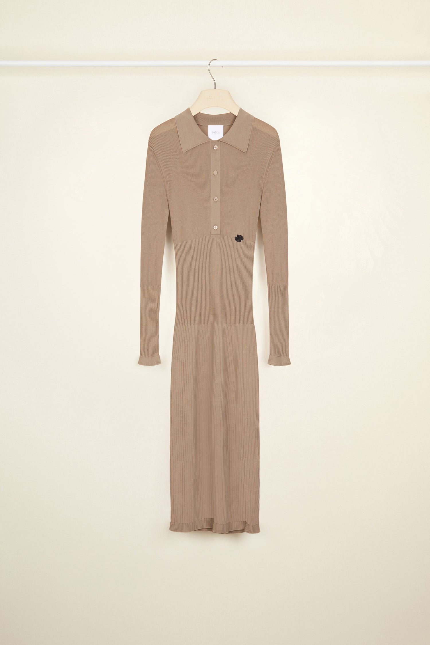 Patou KN080 robe polo coton bio Parchment midi manches longues
