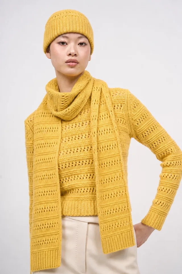 Paul & Joe Mailles Bonnet cachemire pointelle jaune TU