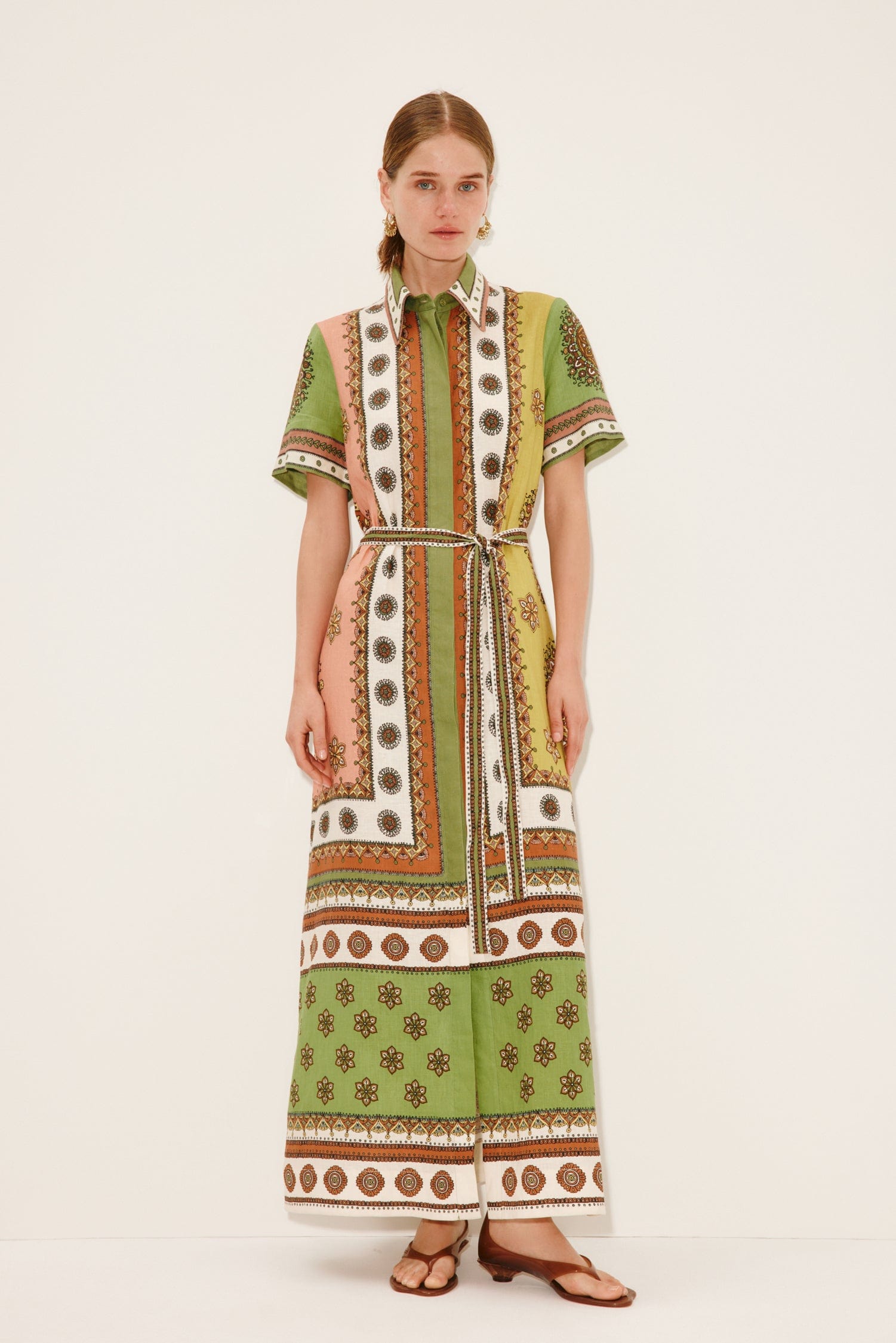 Alemäis Contina robe chemise midi lin géométrique