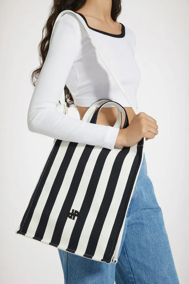 Patou AC062 tote toile coton Mix Black Large Stripes