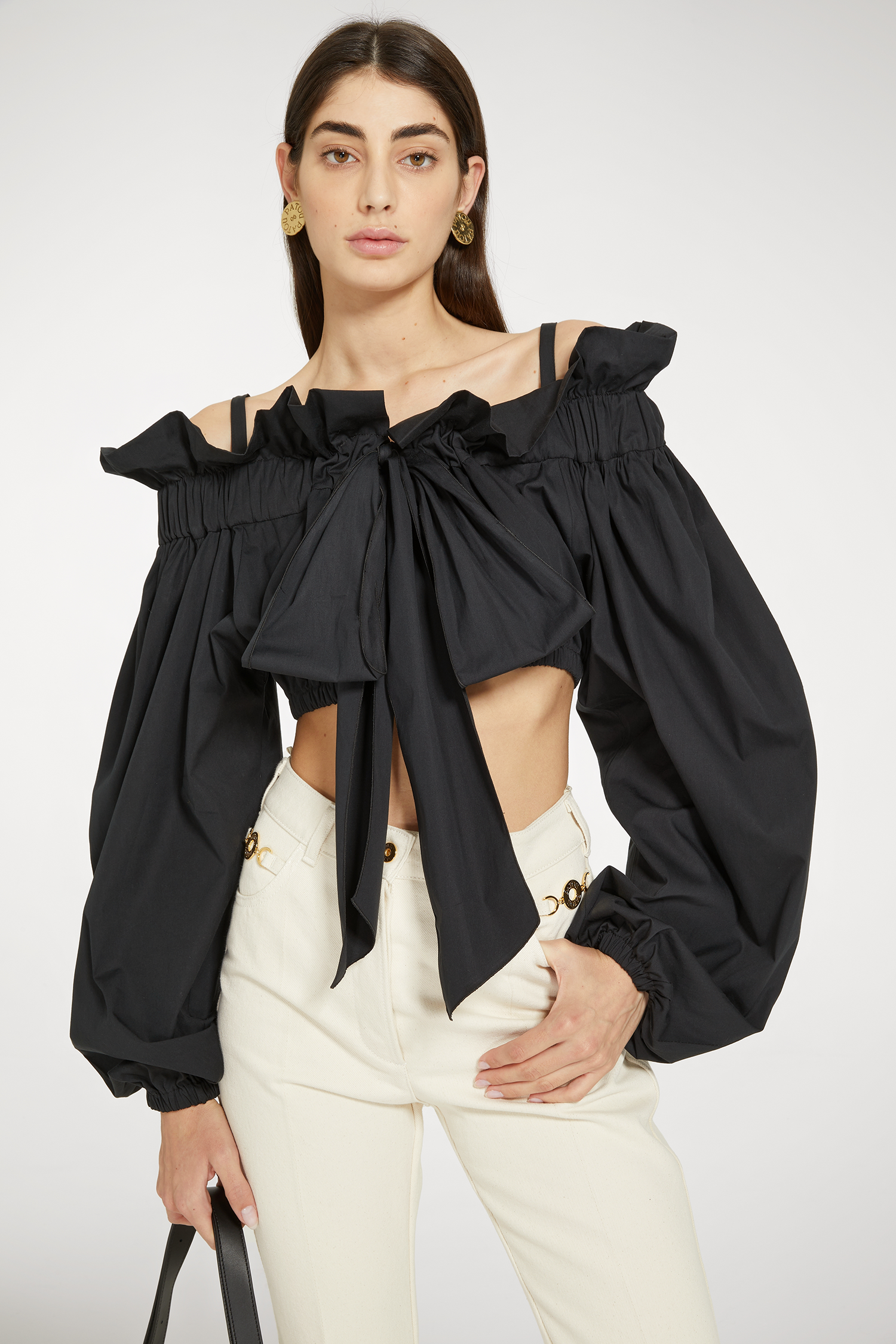 Patou TO043 top cropped noir coton à nouer