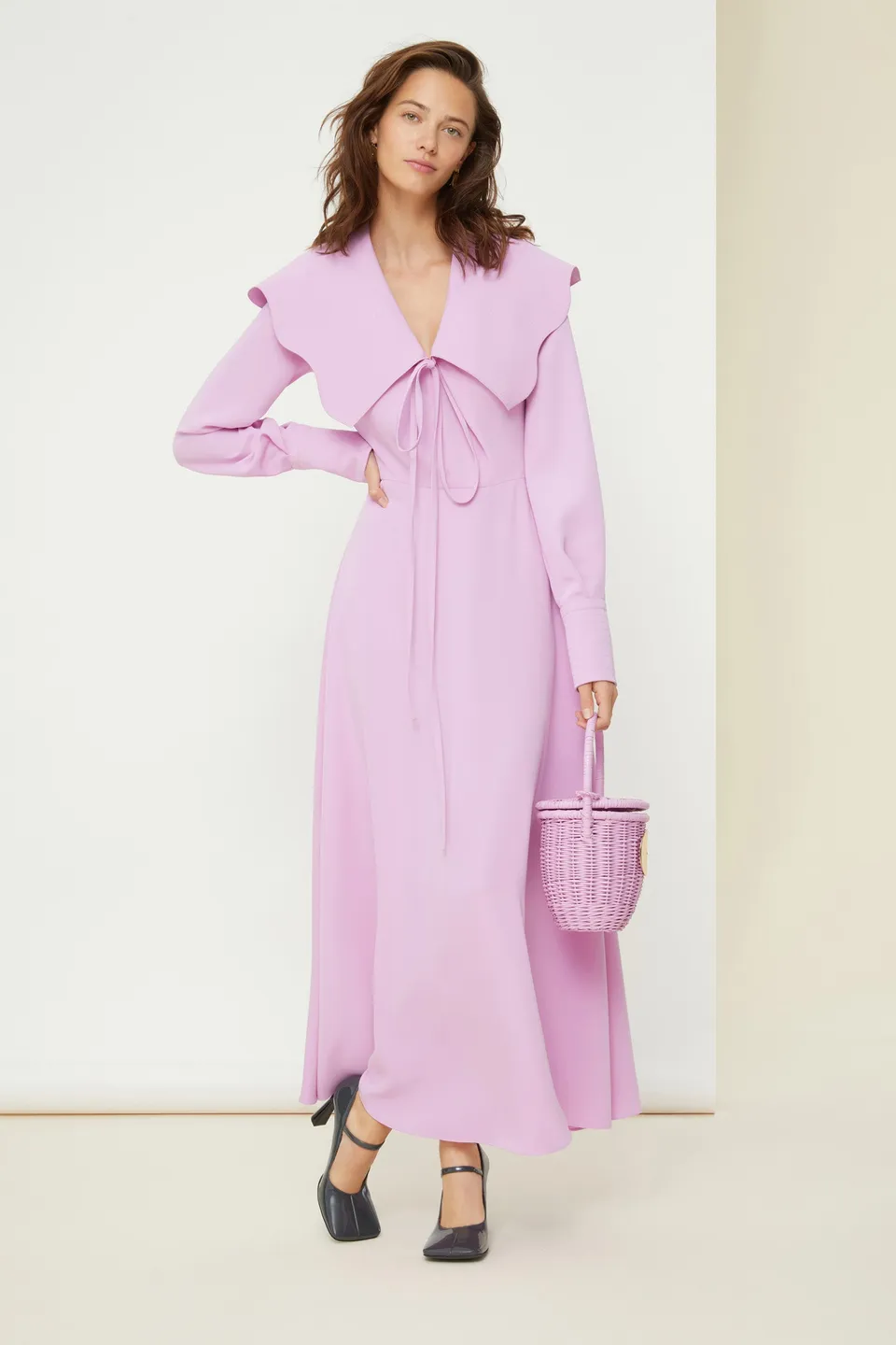 Patou Oversized collar maxi dress robe lilas cady recyclé